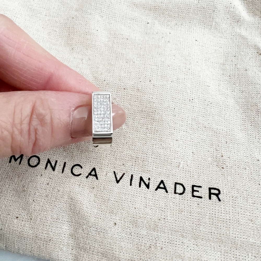 MONICA VINADER Signature Wide Silver Diamond Ring 4.5 - Picture 8 of 10